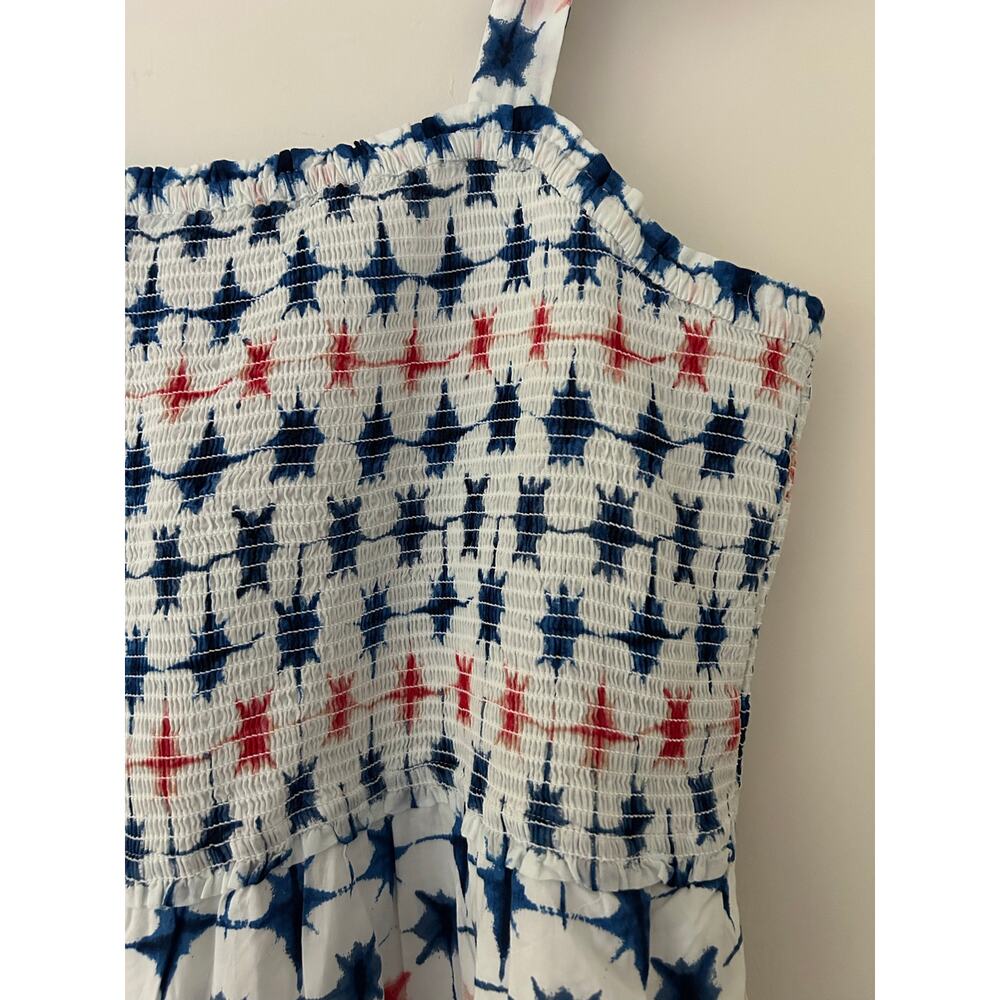 J Crew Red White Blue Maxi Tiered Smocked Tie Shoulder Dress Cotton Fireworks 2X - Picture 4 of 11